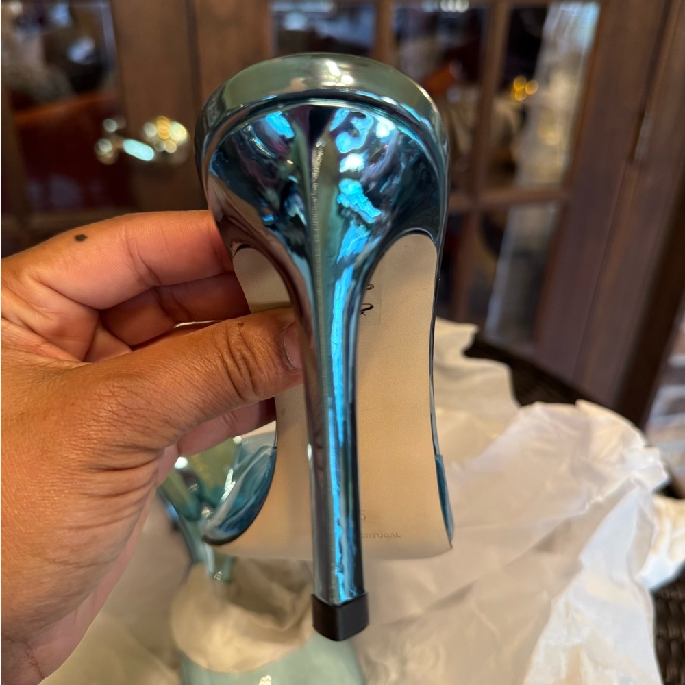 Good American Pointy Toe PVC Mules Heels in Turquoise 8.5 - Picture 4 of 8